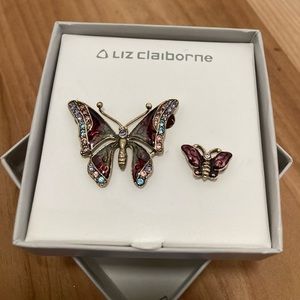 Liz Claiborne Enamel and Rhinestone Brooch and Lapel Pin set